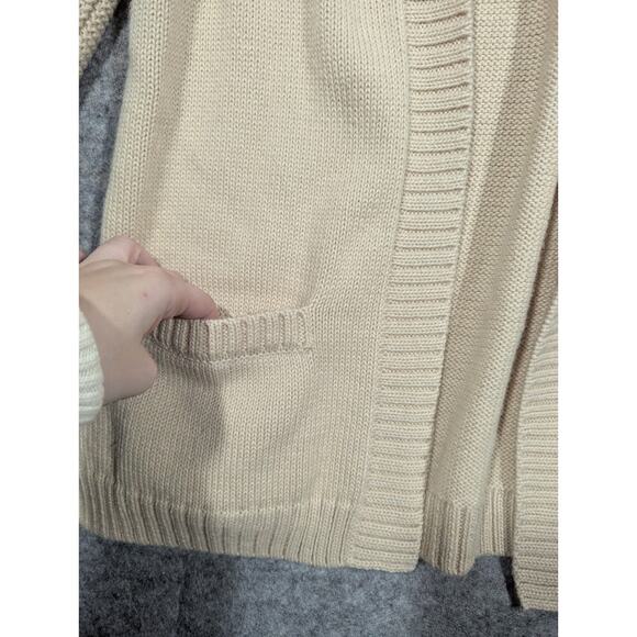 Classic Alpaca Tan Open Cable Knit Cardigan Sweater Small Made In Peru - Picture 2 of 6